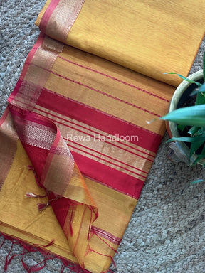 Maheshwari Mustard Yellow Rewa Lehar Saree ZBS06