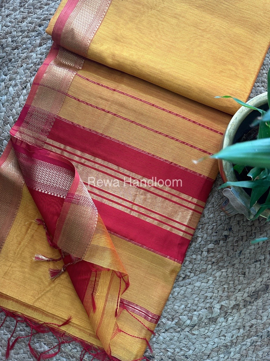 Maheshwari Mustard Yellow Rewa Lehar Saree ZBS06