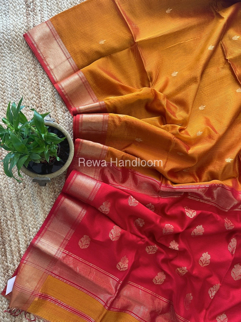 Maheshwari Butta Pallu Silk Rust Orange Saree ZM04