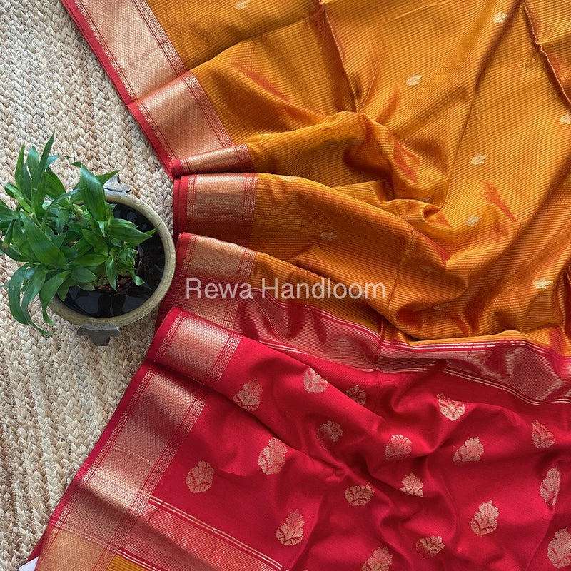 Maheshwari Butta Pallu Silk Rust Orange Saree ZM04