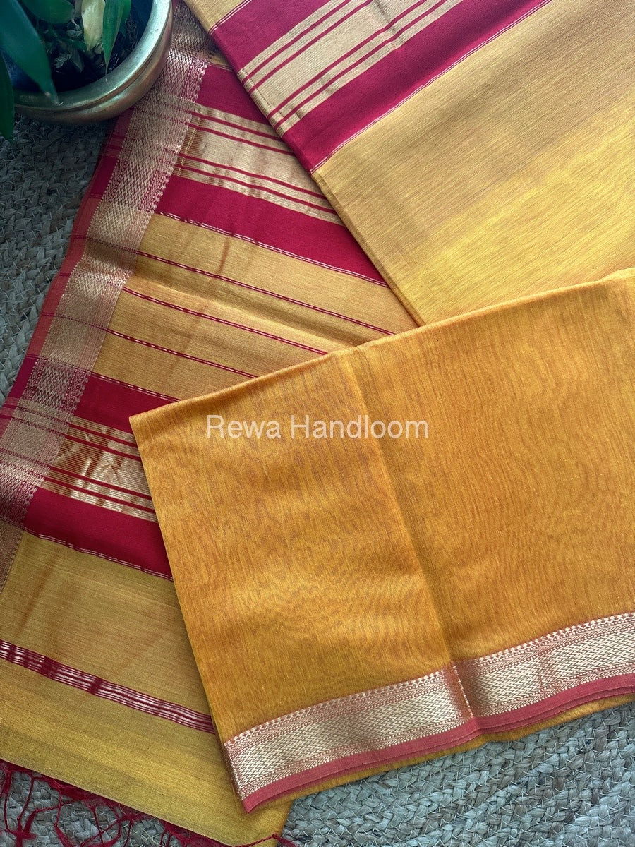 Maheshwari Mustard Yellow Rewa Lehar Saree ZBS06