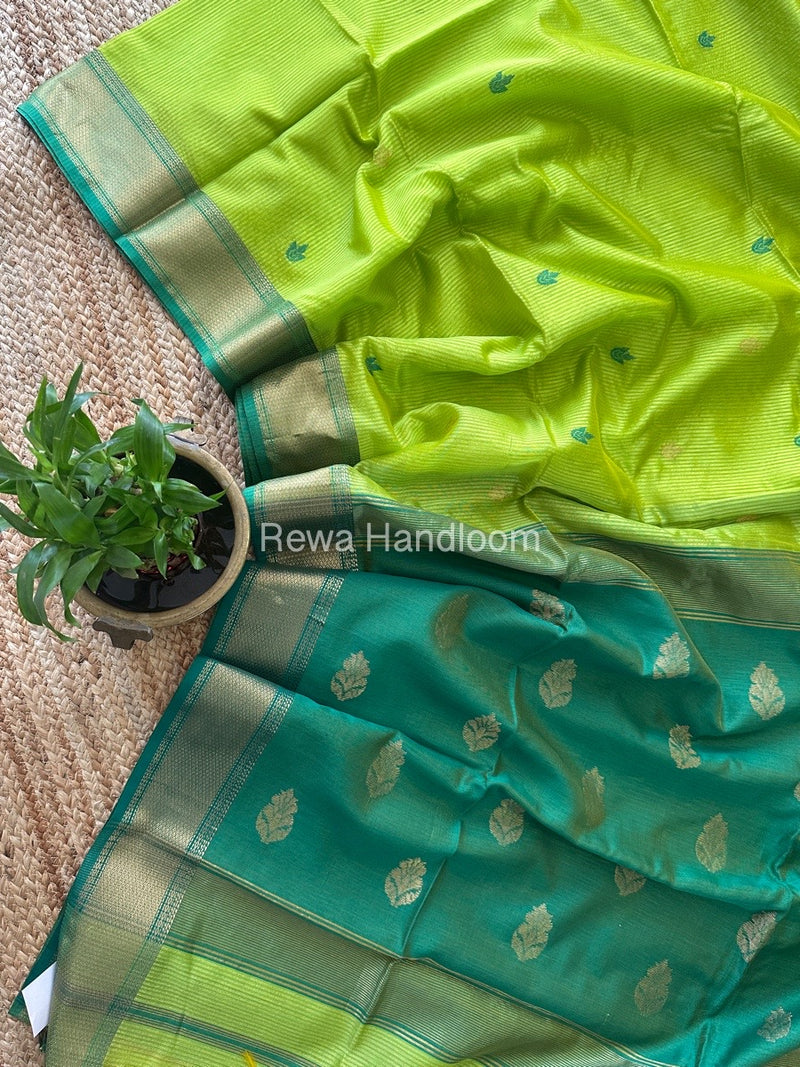 Maheshwari Parrot Green Butta Pallu Silk Saree ZM013