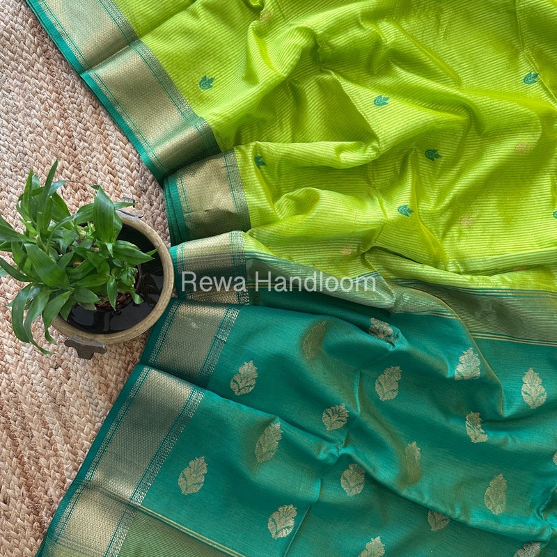 Maheshwari Parrot Green Butta Pallu Silk Saree ZM013