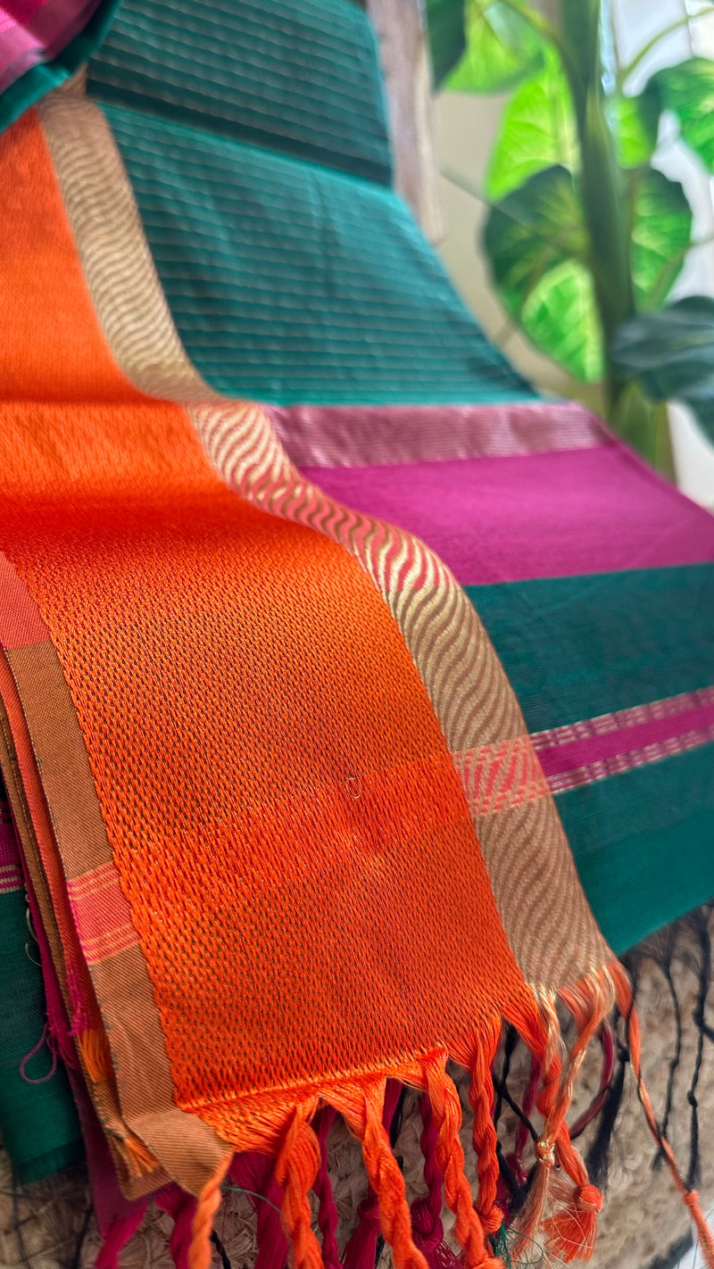 Chutney Green Ganga Jamuna Maheshwari  Saree