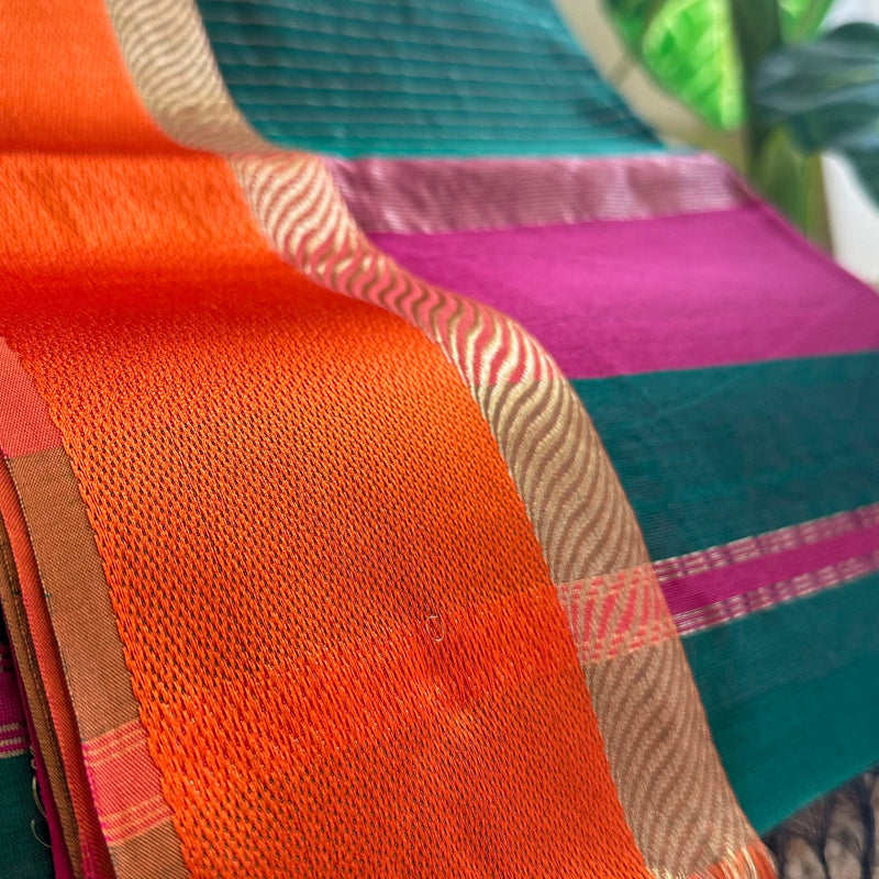 Chutney Green Ganga Jamuna Maheshwari  Saree