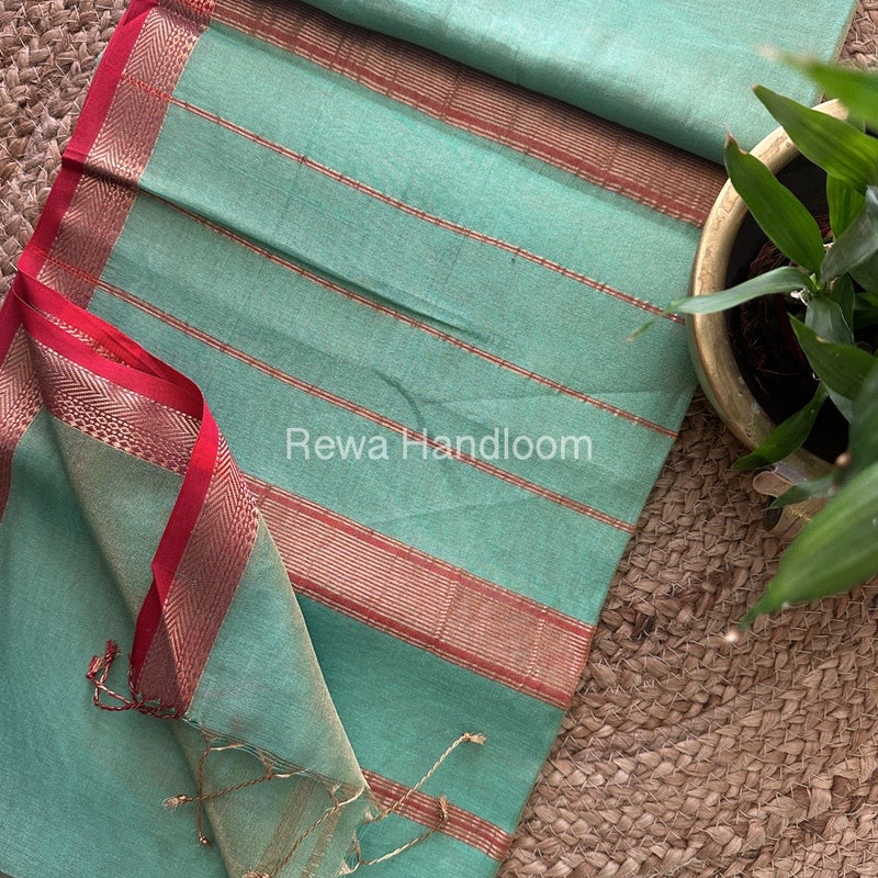 Maheshwari Sea Green Tissue Silk Saree TB05