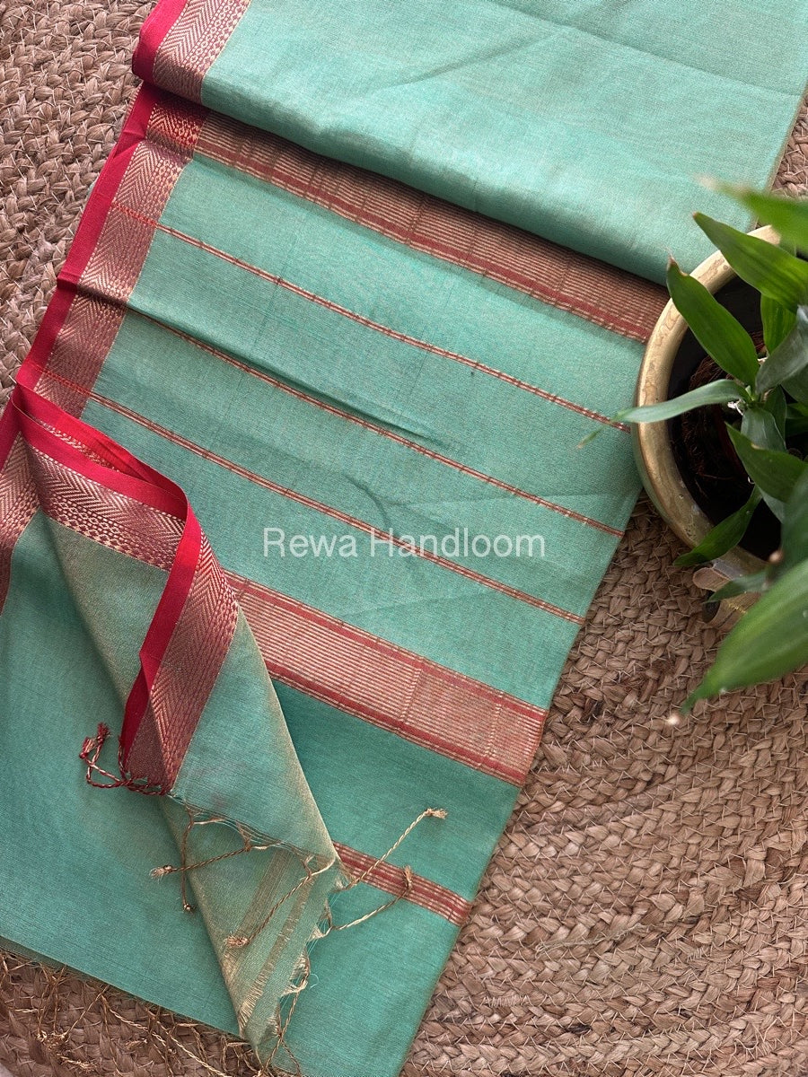Maheshwari Sea Green Tissue Silk Saree TB05