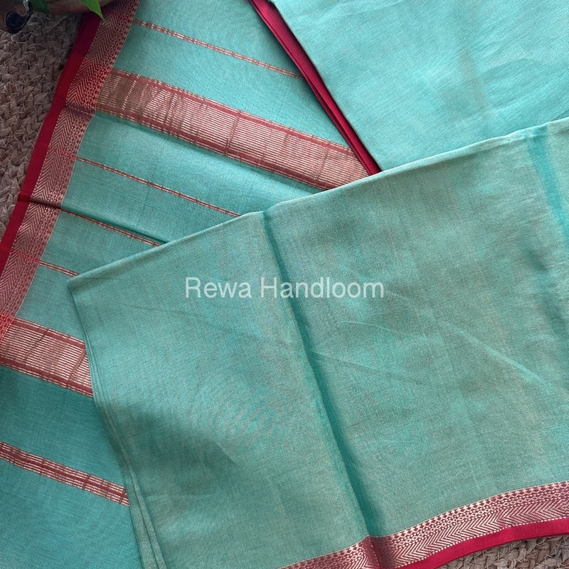 Maheshwari Sea Green Tissue Silk Saree TB05