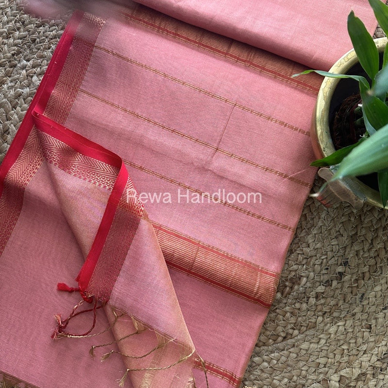 Maheshwari Peach Tissue Silk Saree TB04