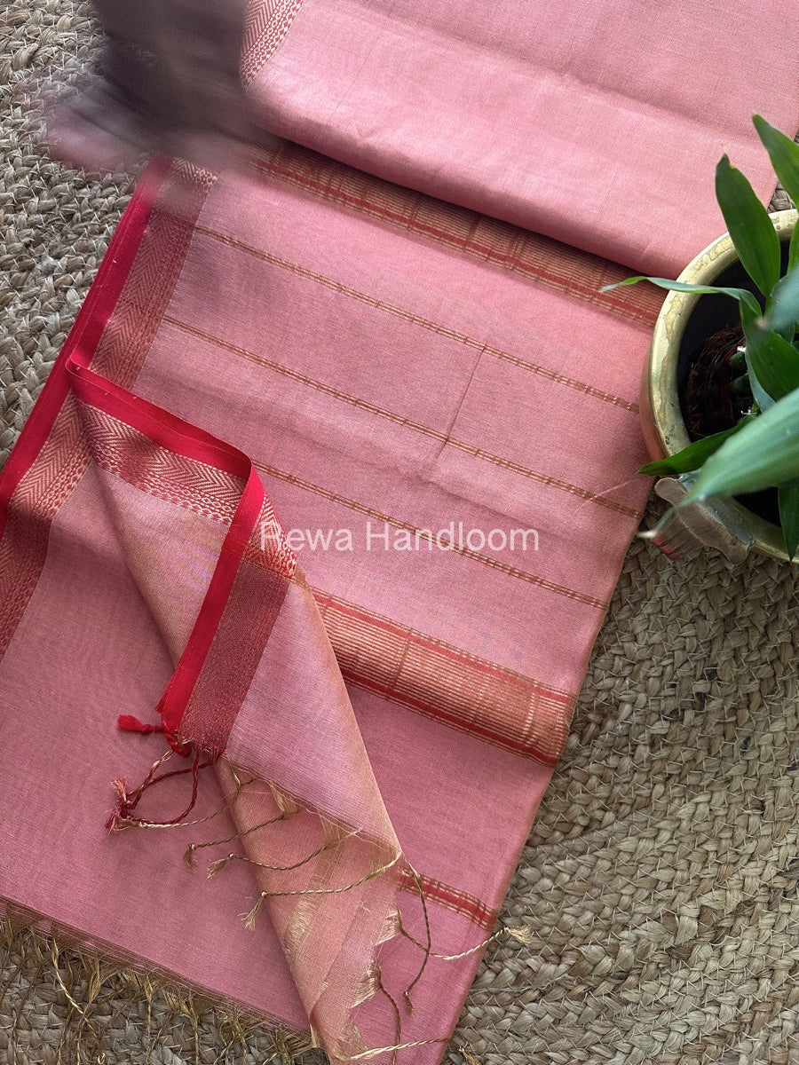 Maheshwari Peach Tissue Silk Saree TB04