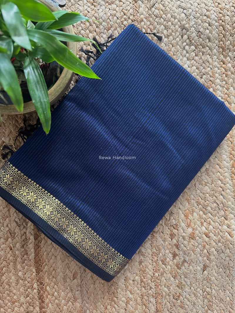 Maheshwari Dark Blue Garbha Reshami Silk Saree GS264