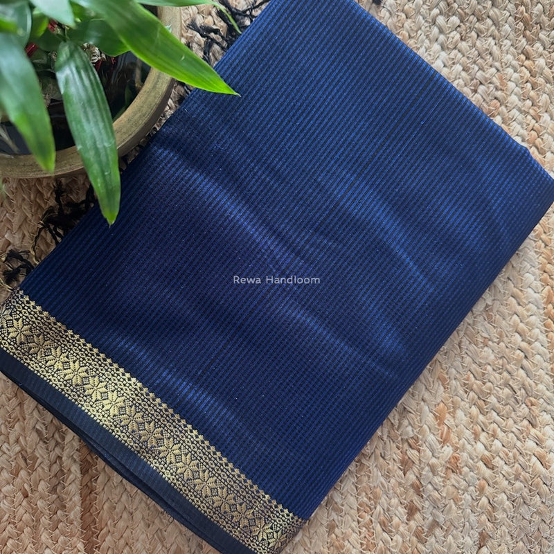 Maheshwari Dark Blue Garbha Reshami Silk Saree GS264