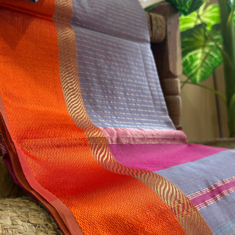 Grey Ganga Jamuna Maheshwari  Saree