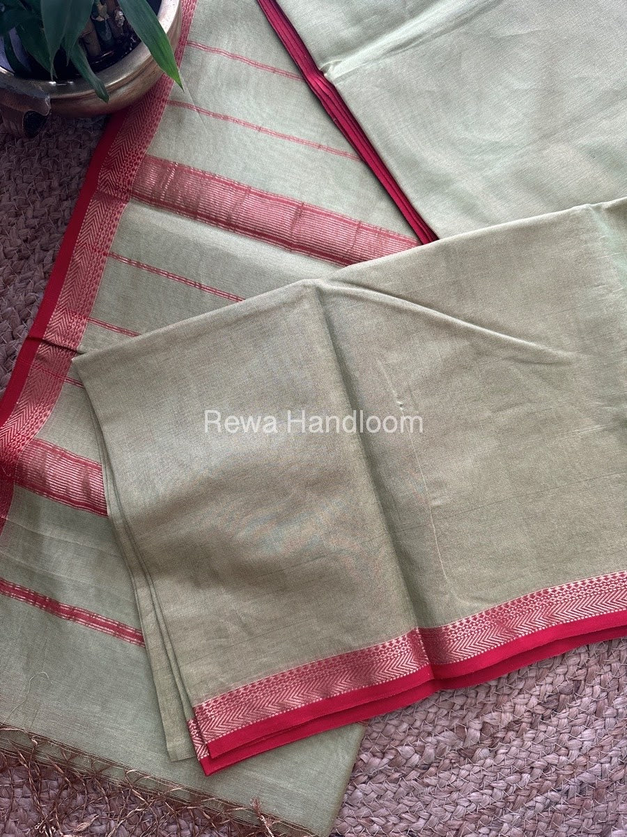 Maheshwari Parrot Green Tissue Silk Saree TB03