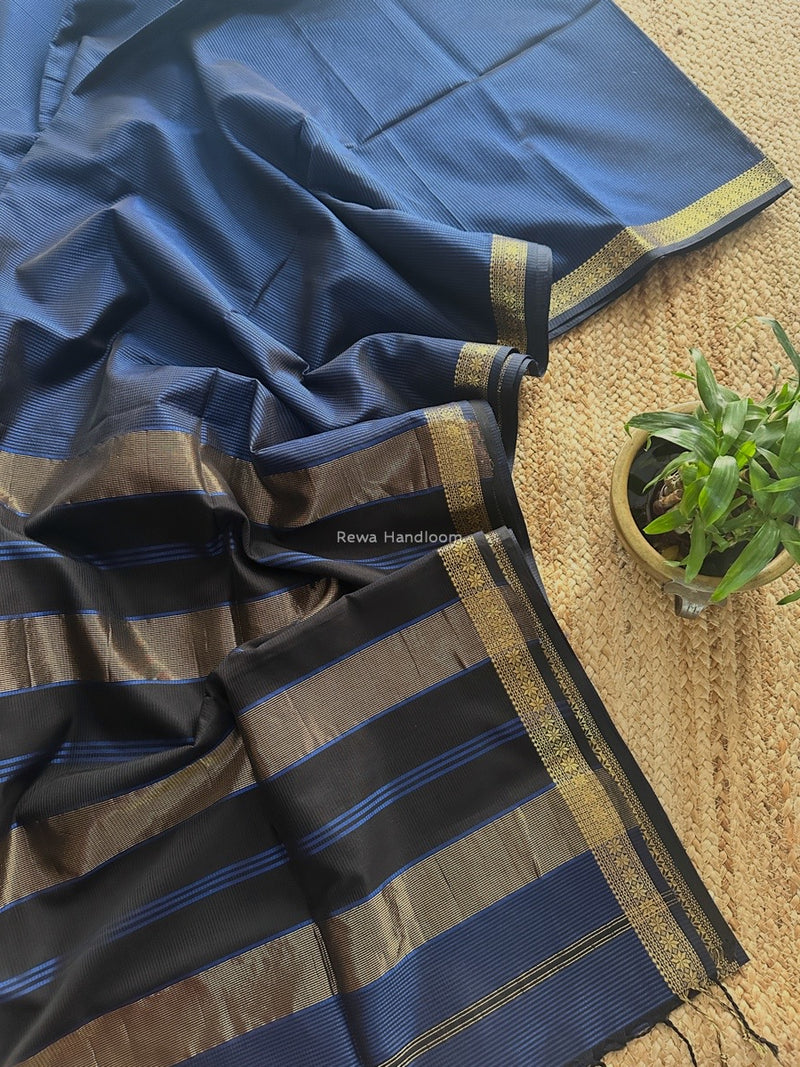 Maheshwari Dark Blue Garbha Reshami Silk Saree GS264