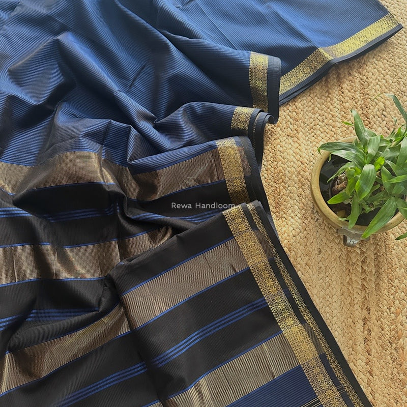 Maheshwari Dark Blue Garbha Reshami Silk Saree GS264