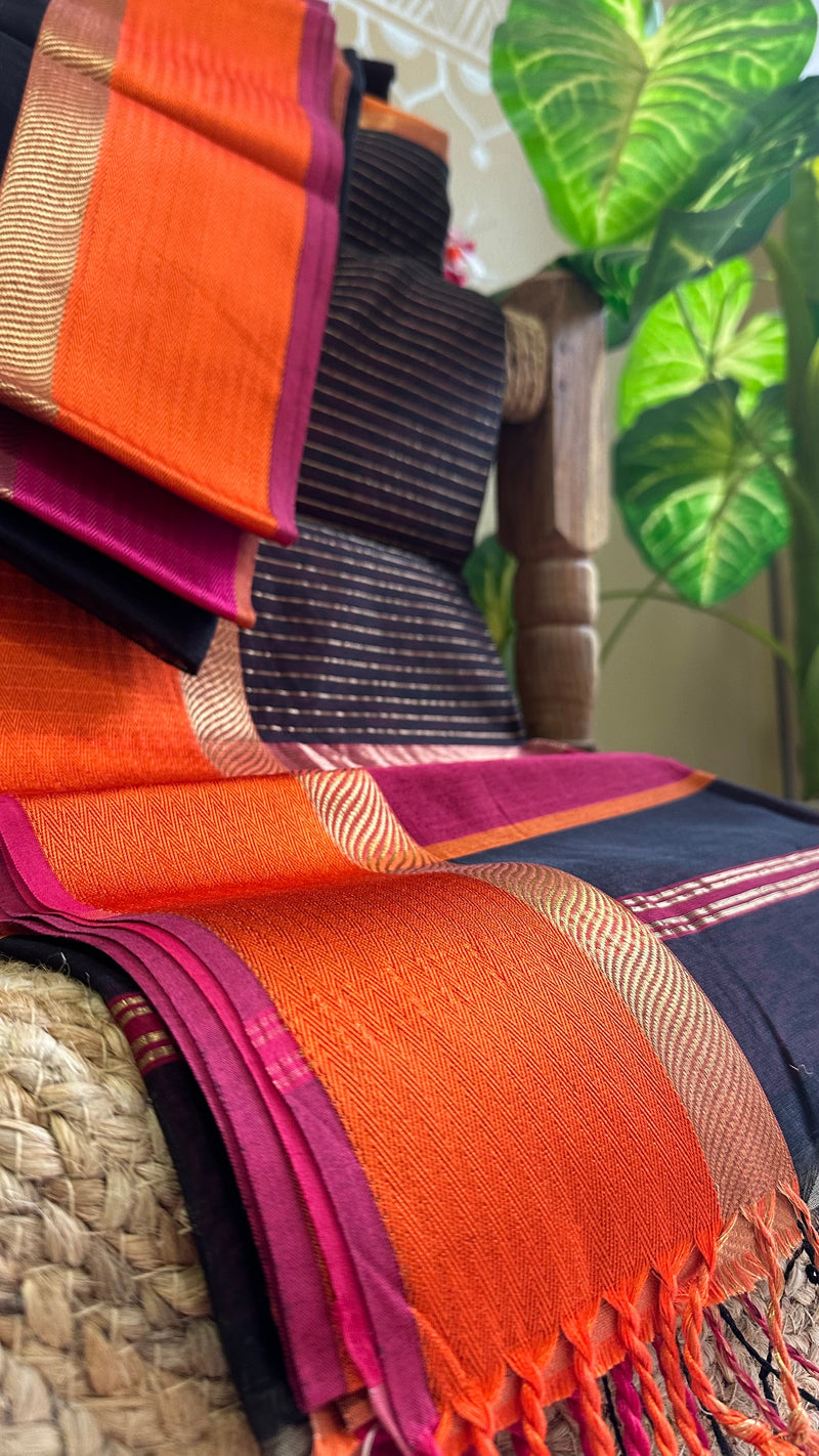 Black Ganga Jamuna Maheshwari Saree GJ00401