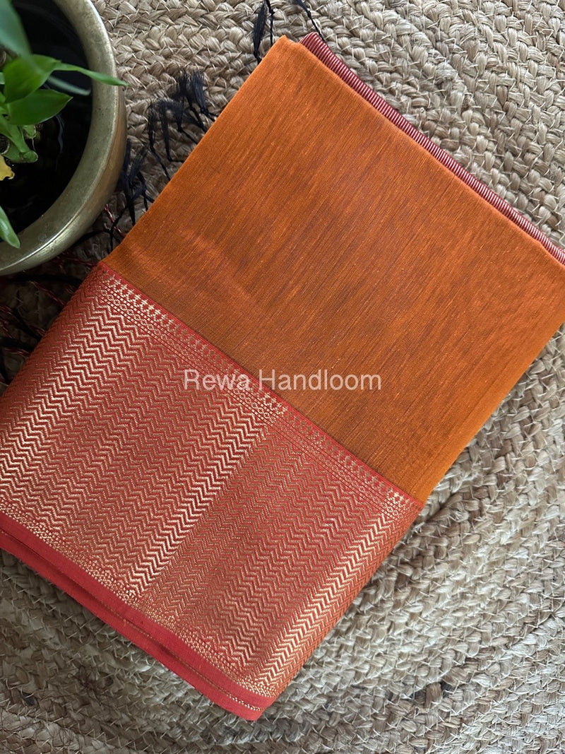 Maheshwari Rust Orange Zari Skirt Saree ZS086