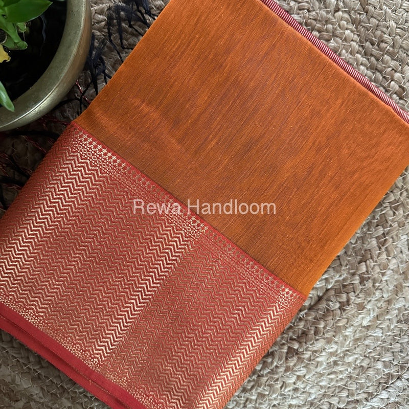 Maheshwari Rust Orange Zari Skirt Saree ZS086
