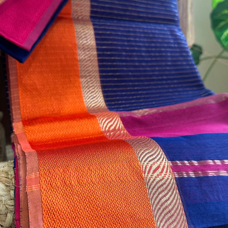 Royal Blue Ganga Jamuna Maheshwari  Saree