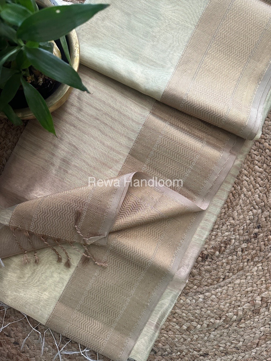 Maheshwari Light Yellow Tissue Silk Saree FTS012