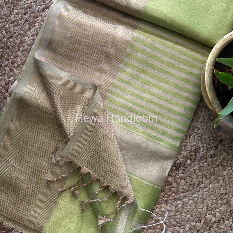 Maheshwari Parrot Green Tissue Silk Saree FTS011