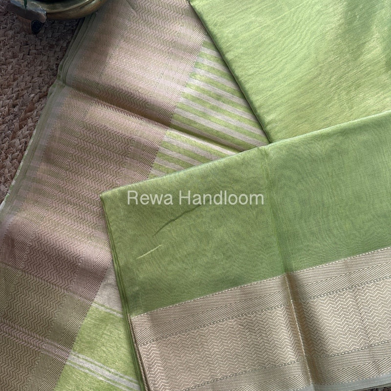 Maheshwari Parrot Green Tissue Silk Saree FTS011