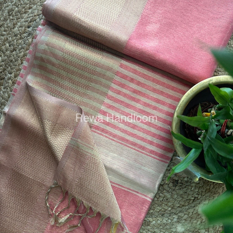 Maheshwari Dark Peach Tissue Silk Saree FTS010