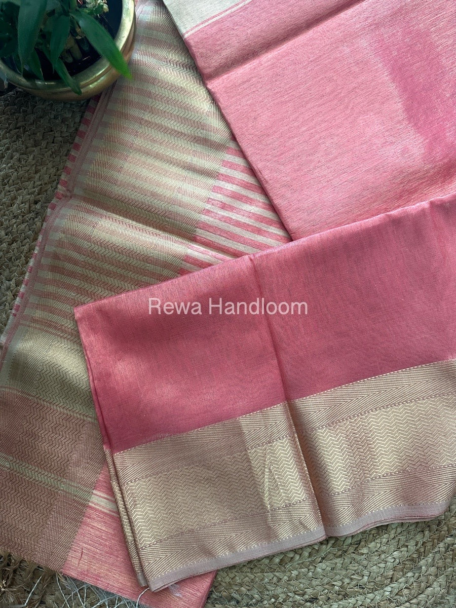 Maheshwari Dark Peach Tissue Silk Saree FTS010