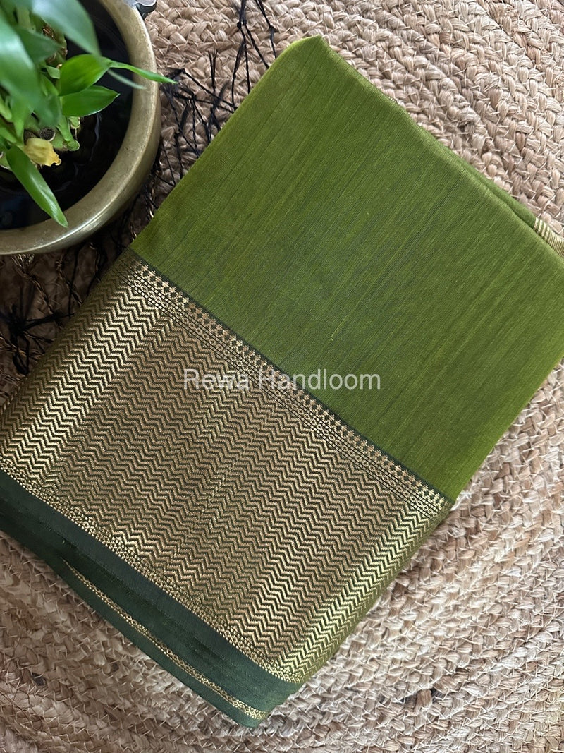 Maheshwari Chutney Green Zari Skirt Saree ZS083