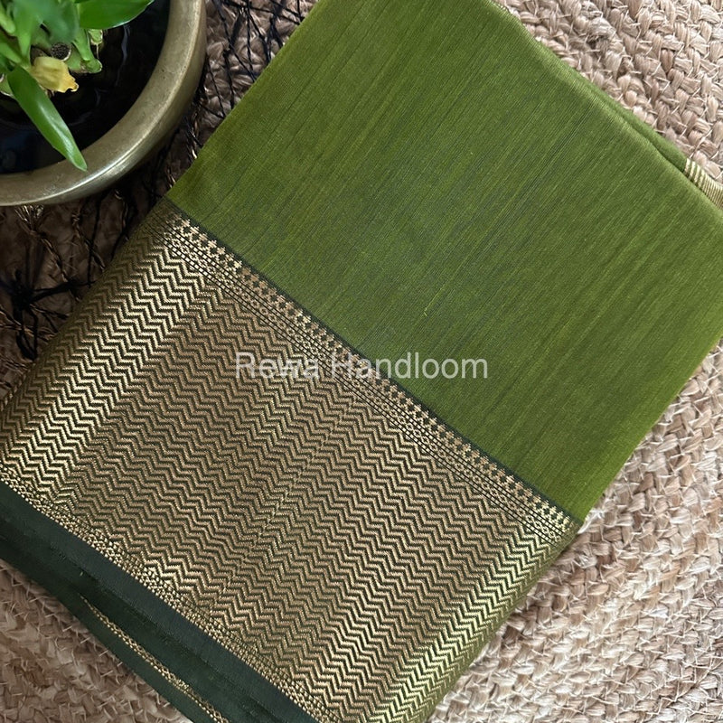 Maheshwari Chutney Green Zari Skirt Saree ZS083