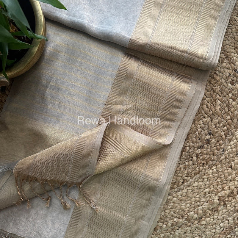 Maheshwari Light Grey Tissue Silk Saree FTS08