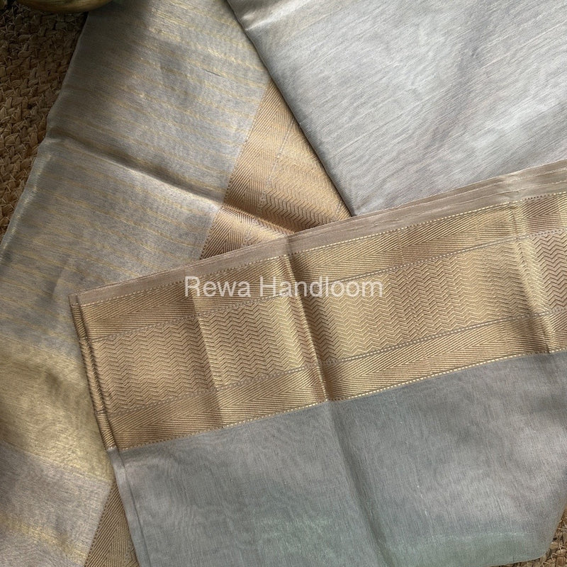 Maheshwari Light Grey Tissue Silk Saree FTS08