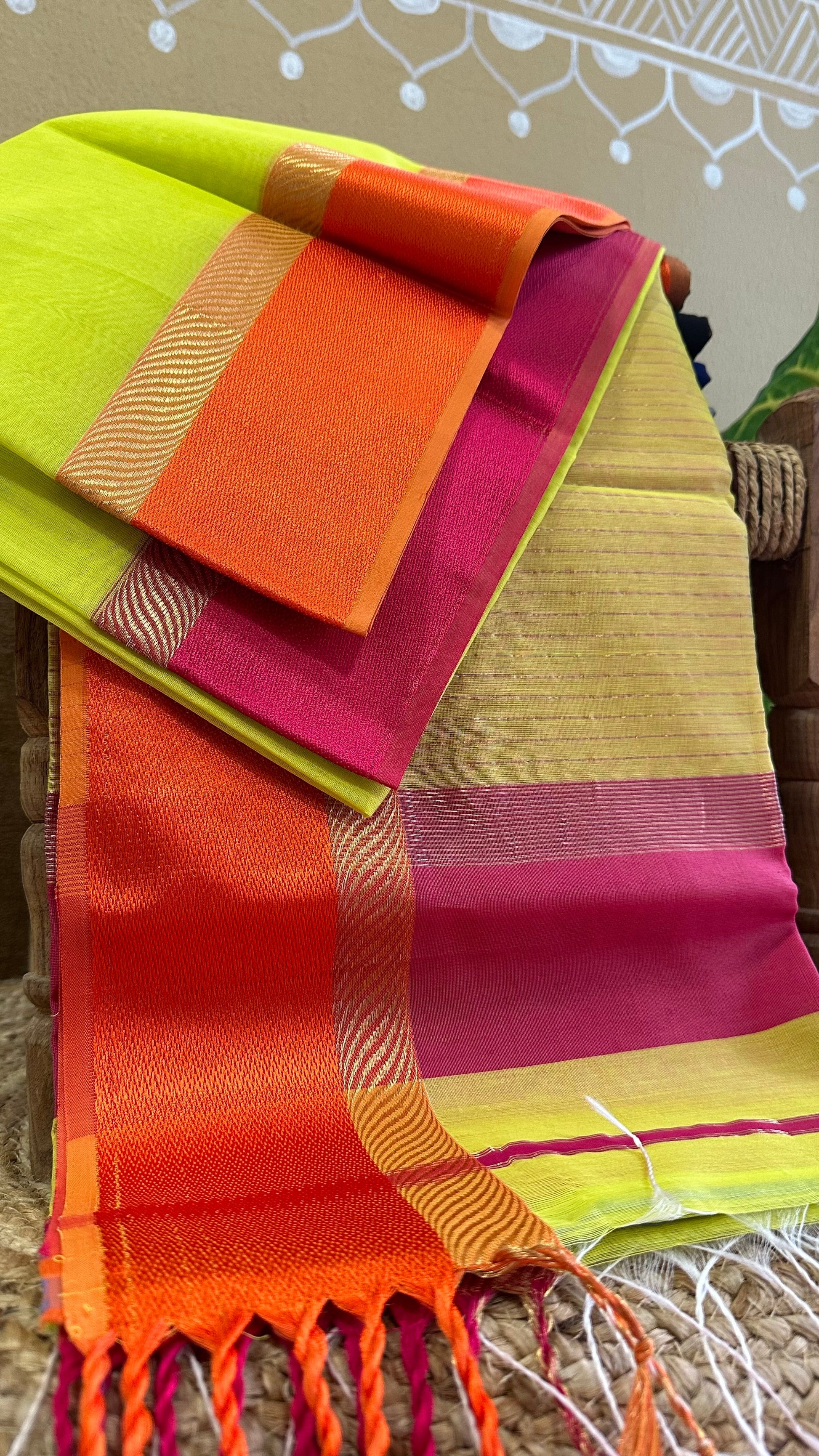 Green Ganga Jamuna Maheshwari  Saree