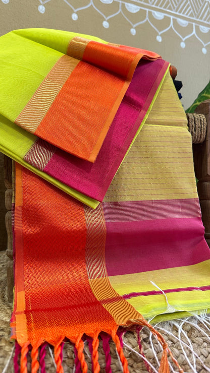 Green Ganga Jamuna Maheshwari  Saree