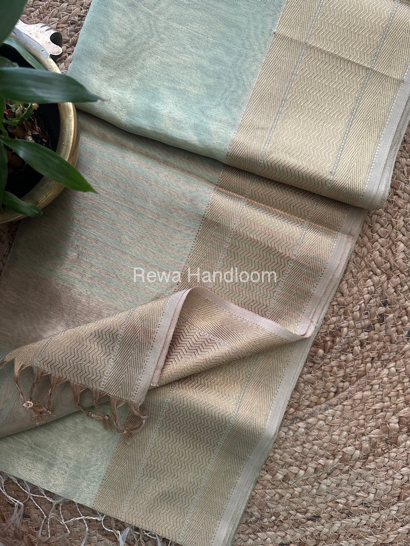 Maheshwari Light Pista Green Tissue Silk Saree FTS07