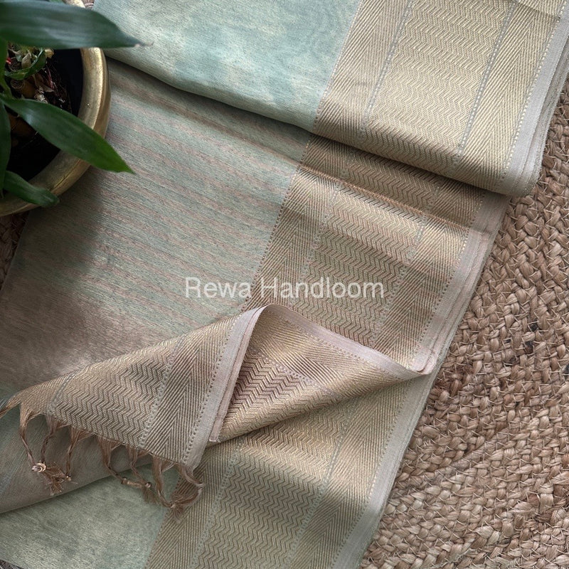 Maheshwari Light Pista Green Tissue Silk Saree FTS07