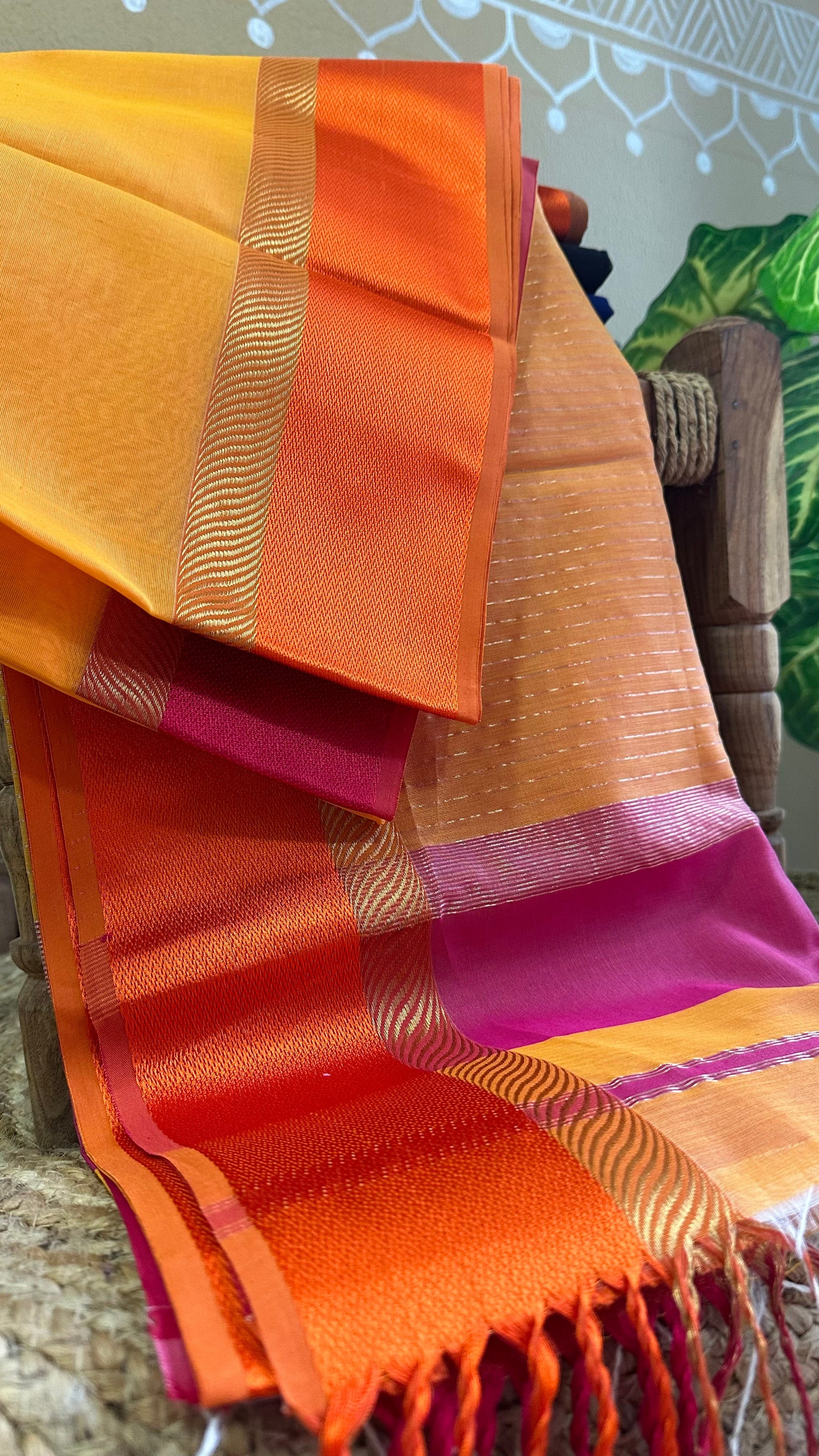 Golden Ganga Jamuna Maheshwari Saree