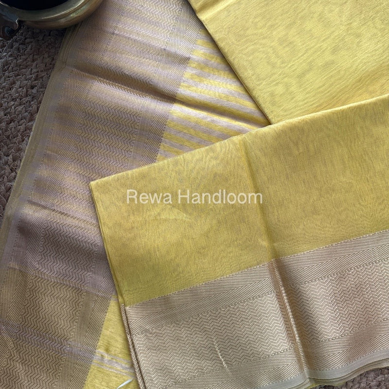 Maheshwari Golden Yellow Tissue Silk Saree FTS01