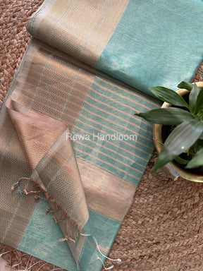 Maheshwari Light Sea Green Tissue Silk Saree FTS05