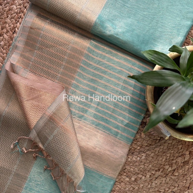 Maheshwari Aqua Green Tissue Silk Saree FTS06
