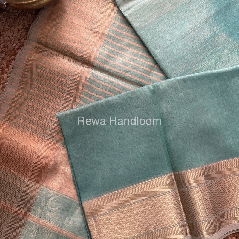 Maheshwari Light Sea Green Tissue Silk Saree FTS05