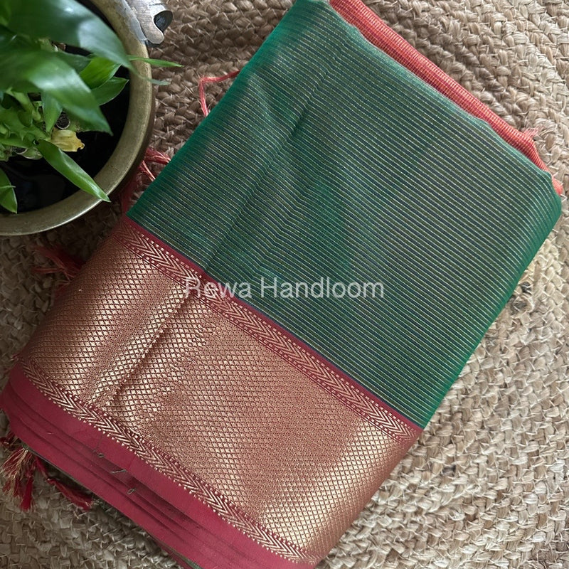 Exclusive Maheshwari Green Tissue Silk Saree ZTS0143