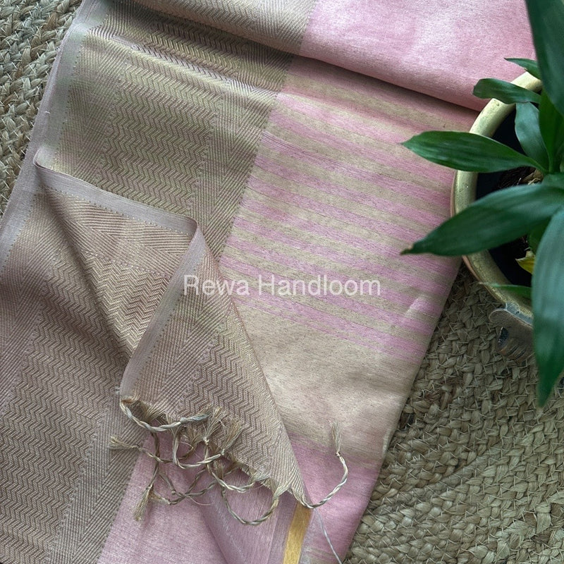 Maheshwari baby Pink Tissue Silk Saree FTS02