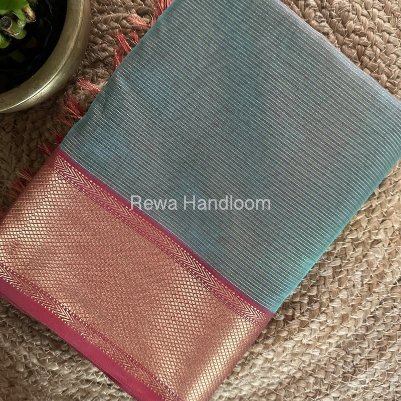 Exclusive Maheshwari Sea Green Tissue Silk Saree ZTS0138
