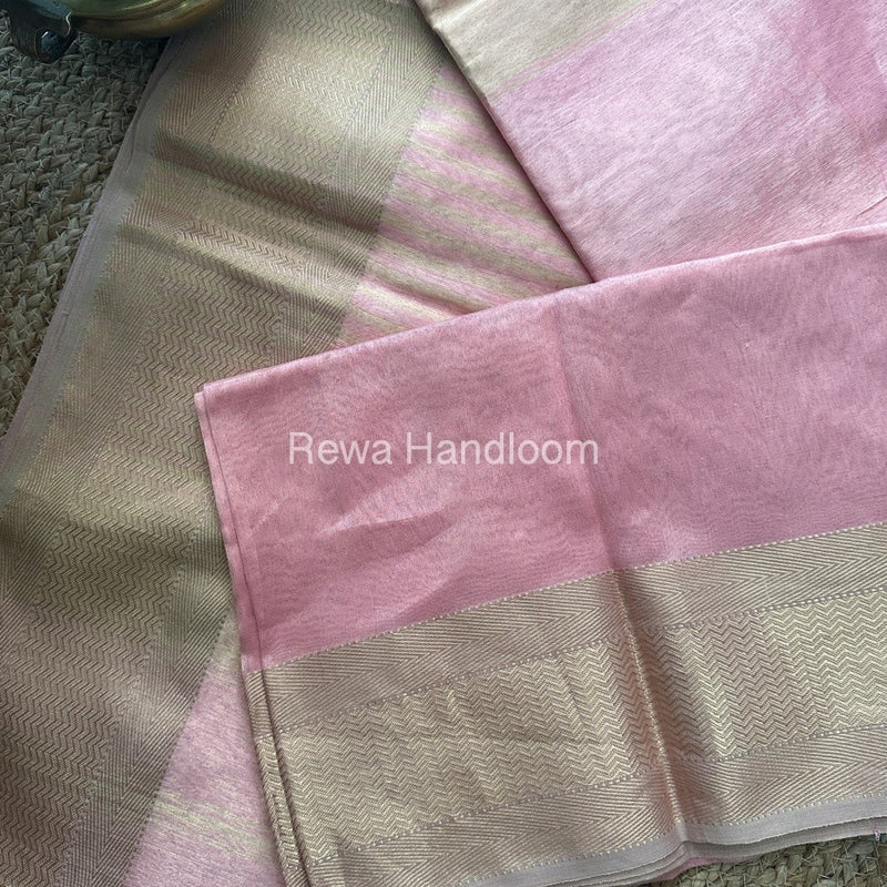 Maheshwari baby Pink Tissue Silk Saree FTS02