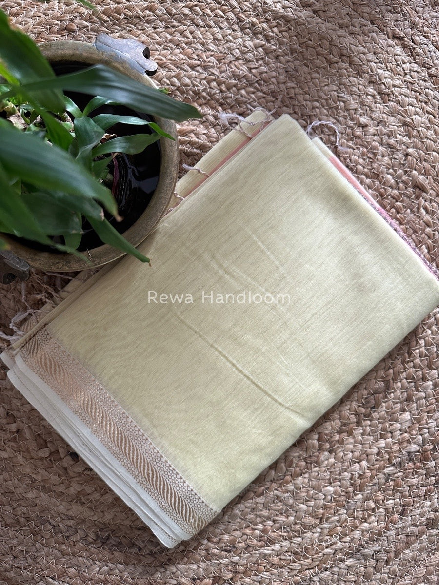 Maheshwari Light Yellow Gicha Weaving Saree GPS015