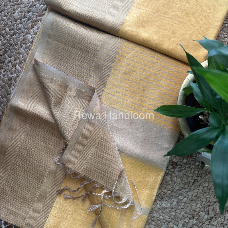 Maheshwari Golden Yellow Tissue Silk Saree FTS01
