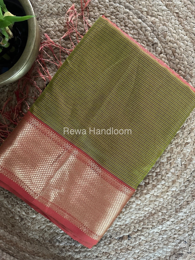 Exclusive Maheshwari Mehendi Green Tissue Silk Saree ZTS0140