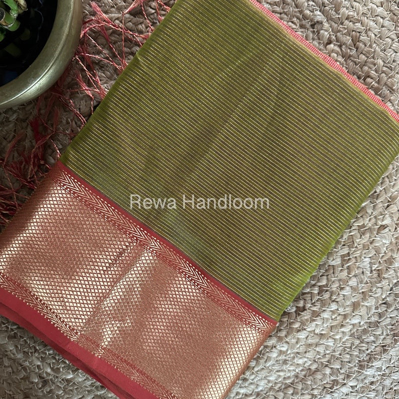 Exclusive Maheshwari Mehendi Green Tissue Silk Saree ZTS0140